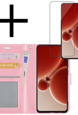 NoXx Hoes Geschikt voor OnePlus Nord 3 Hoesje Book Case Hoes Flip Cover Wallet Bookcase Met Screenprotector - Lichtroze