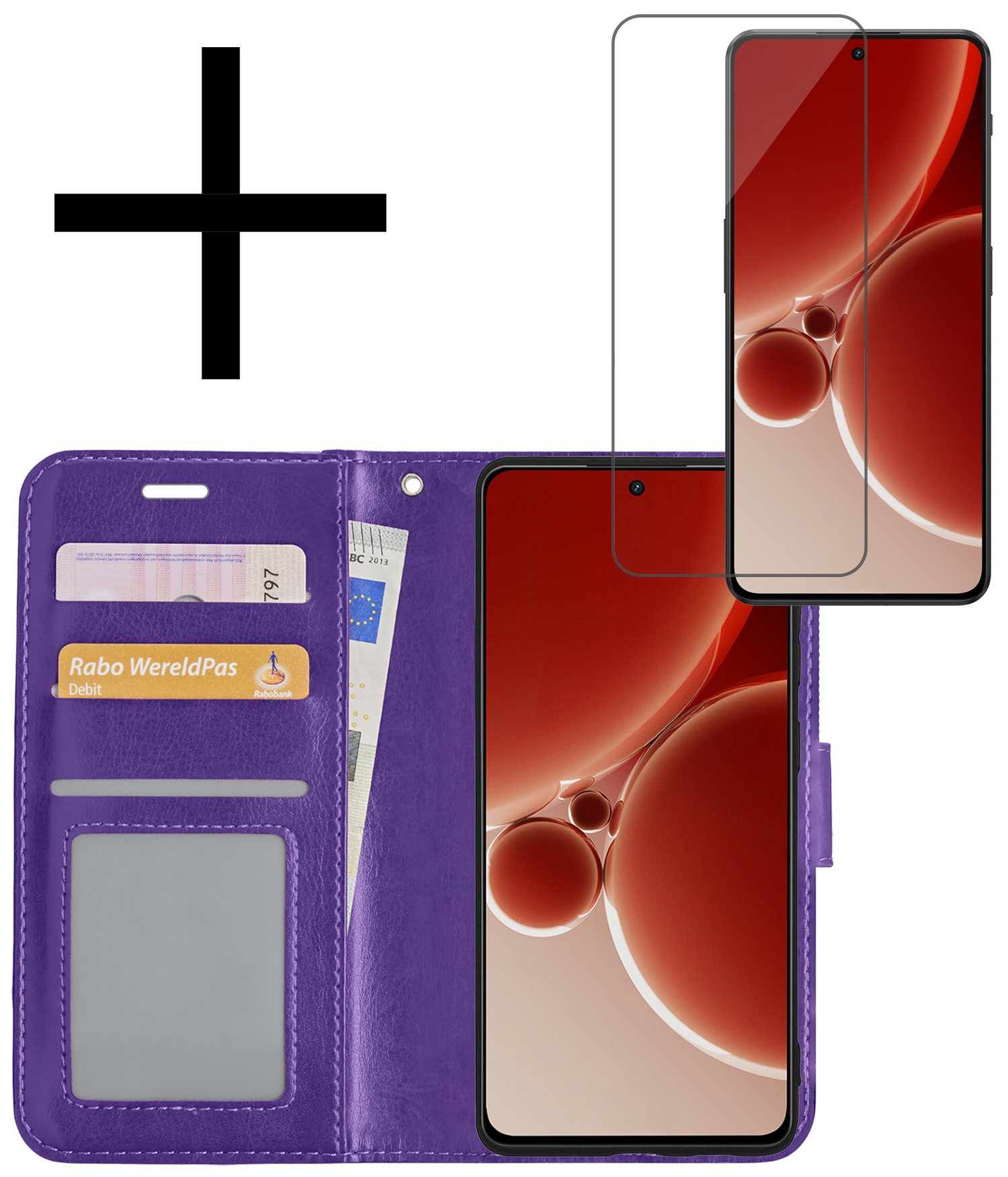 NoXx Hoes Geschikt voor OnePlus Nord 3 Hoesje Book Case Hoes Flip Cover Wallet Bookcase Met Screenprotector - Paars