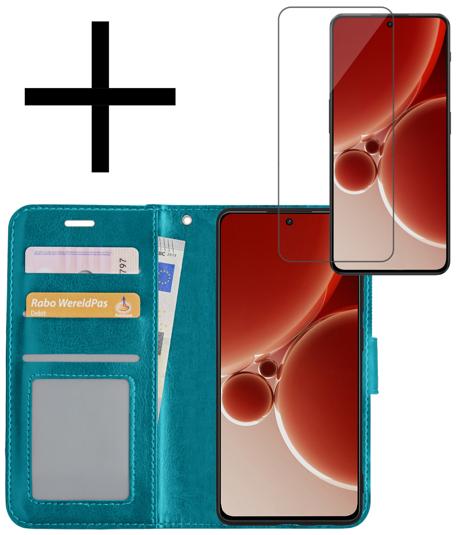 NoXx Hoes Geschikt voor OnePlus Nord 3 Hoesje Book Case Hoes Flip Cover Wallet Bookcase Met Screenprotector - Turquoise