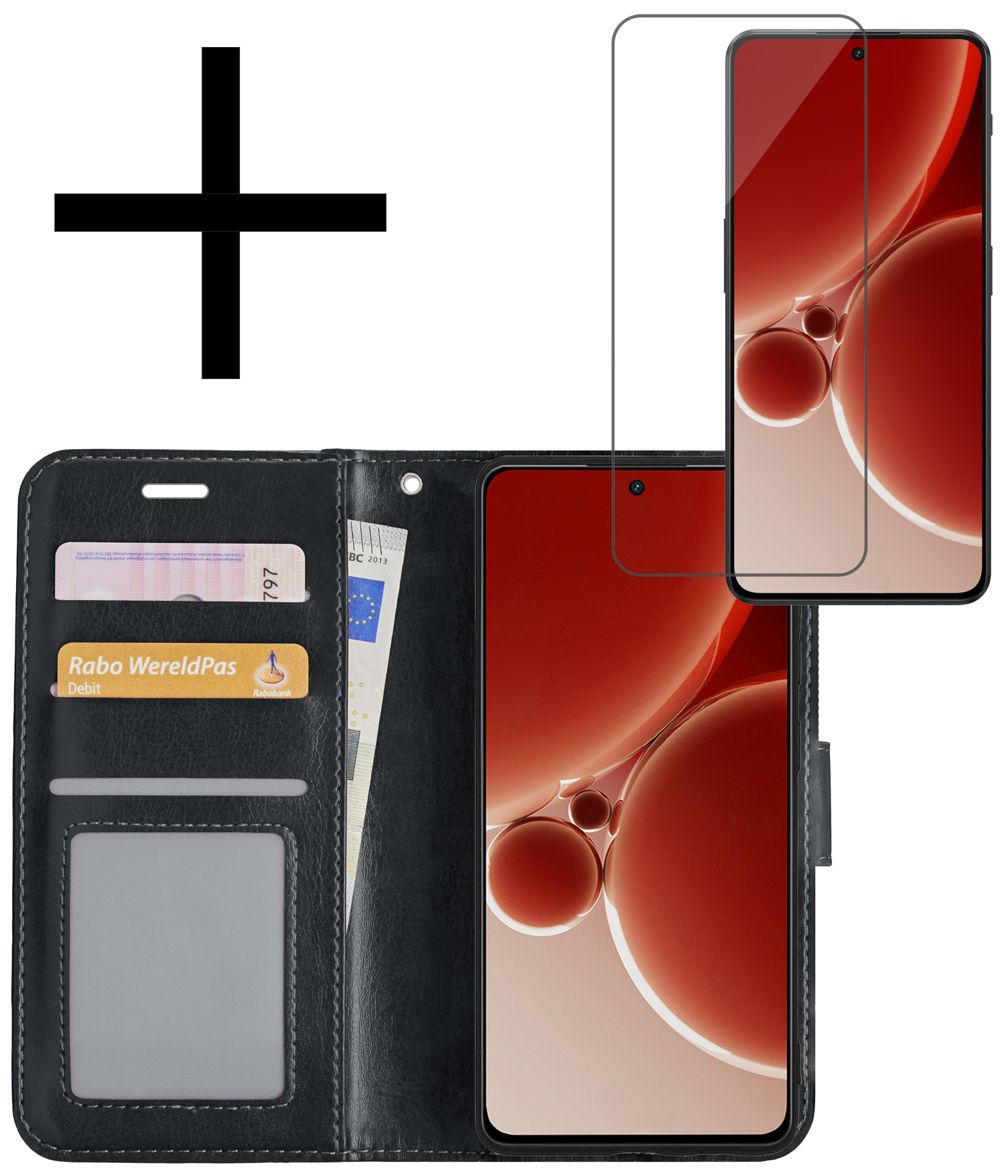 NoXx Hoes Geschikt voor OnePlus Nord 3 Hoesje Book Case Hoes Flip Cover Wallet Bookcase Met Screenprotector - Zwart