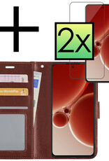 NoXx Hoes Geschikt voor OnePlus Nord 3 Hoesje Book Case Hoes Flip Cover Wallet Bookcase Met 2x Screenprotector - Bruin