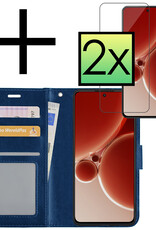 NoXx Hoes Geschikt voor OnePlus Nord 3 Hoesje Book Case Hoes Flip Cover Wallet Bookcase Met 2x Screenprotector - Donkerblauw