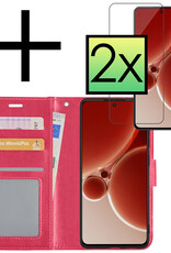 NoXx Hoes Geschikt voor OnePlus Nord 3 Hoesje Book Case Hoes Flip Cover Wallet Bookcase Met 2x Screenprotector - Donkerroze