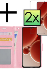 NoXx Hoes Geschikt voor OnePlus Nord 3 Hoesje Book Case Hoes Flip Cover Wallet Bookcase Met 2x Screenprotector - Lichtroze