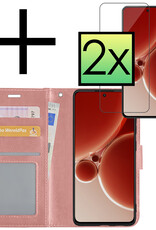 NoXx Hoes Geschikt voor OnePlus Nord 3 Hoesje Book Case Hoes Flip Cover Wallet Bookcase Met 2x Screenprotector - Rosé goud