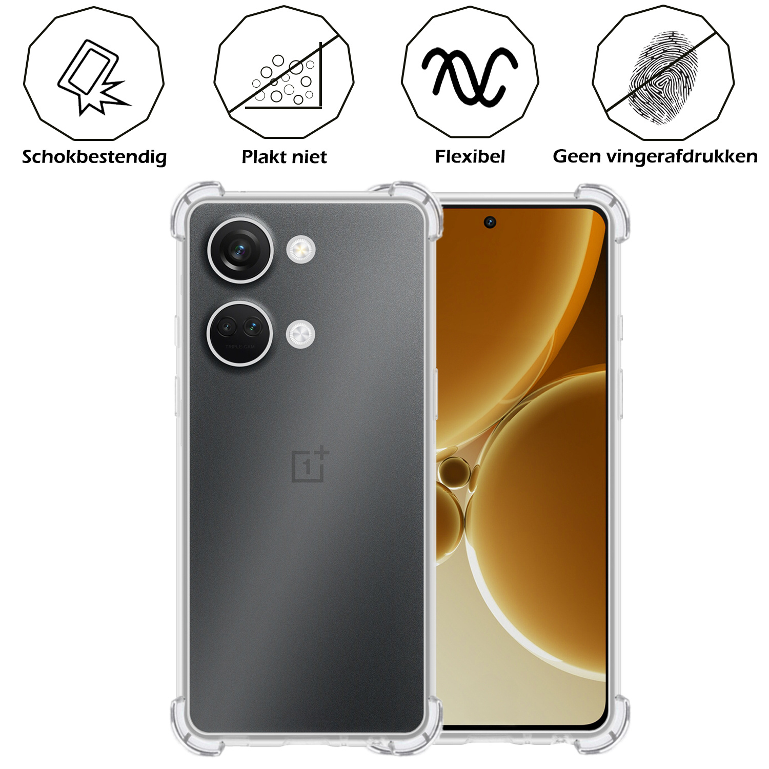 Nomfy Hoesje Geschikt voor OnePlus Nord 3 Hoesje Shock Proof Cover Case Shockproof Met Screenprotector - Hoes Geschikt voor OnePlus Nord 3 Hoes Siliconen Back Case - Transparant