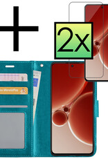 NoXx Hoes Geschikt voor OnePlus Nord 3 Hoesje Book Case Hoes Flip Cover Wallet Bookcase Met 2x Screenprotector - Turquoise