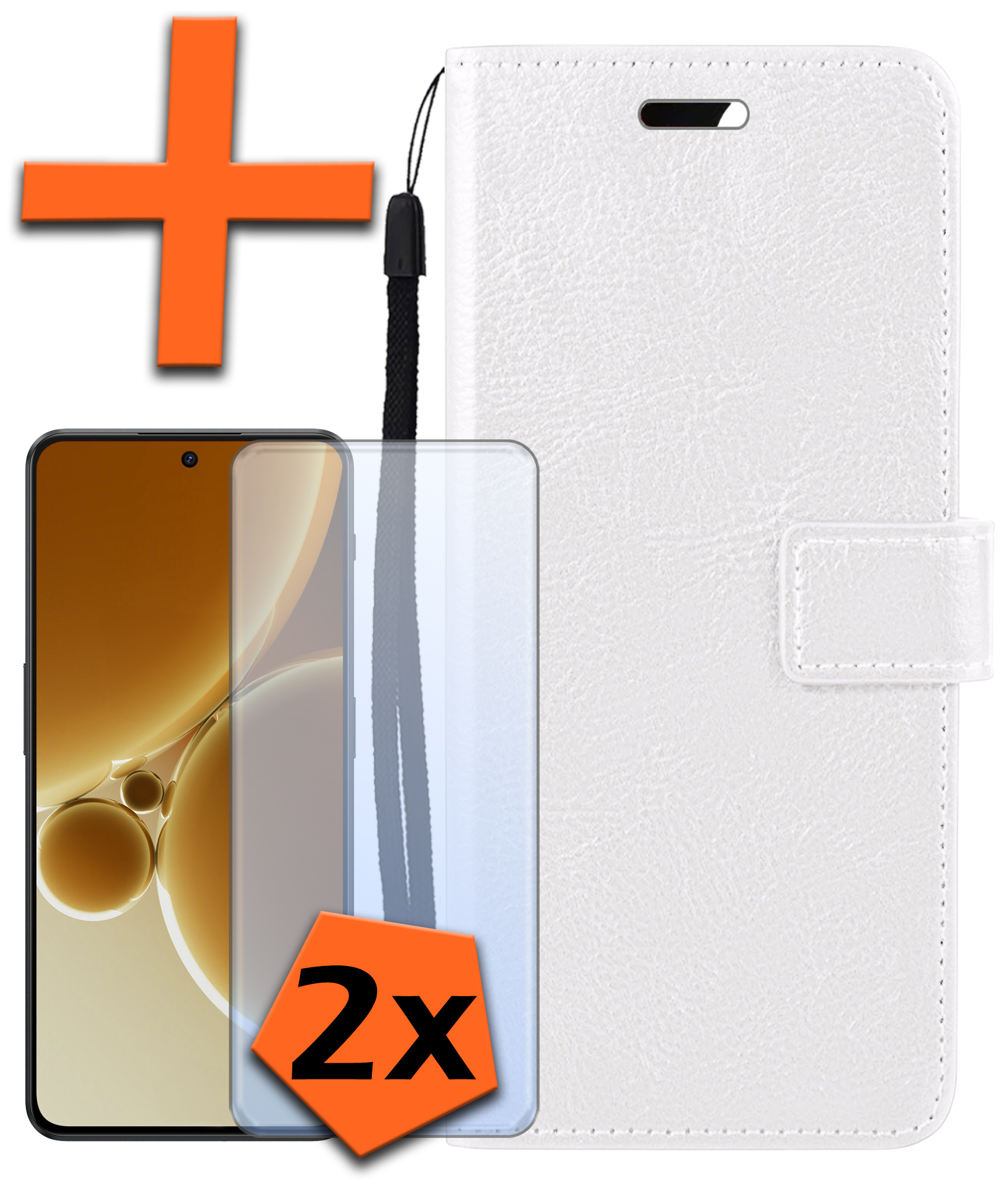 Nomfy Hoesje Geschikt voor OnePlus Nord 3 Hoes Bookcase Flipcase Book Cover Met 2x Screenprotector - Hoes Geschikt voor OnePlus Nord 3 Hoesje Book Case - Wit