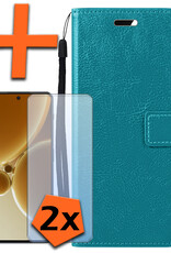 Nomfy Hoesje Geschikt voor OnePlus Nord 3 Hoes Bookcase Flipcase Book Cover Met 2x Screenprotector - Hoes Geschikt voor OnePlus Nord 3 Hoesje Book Case - Turquoise