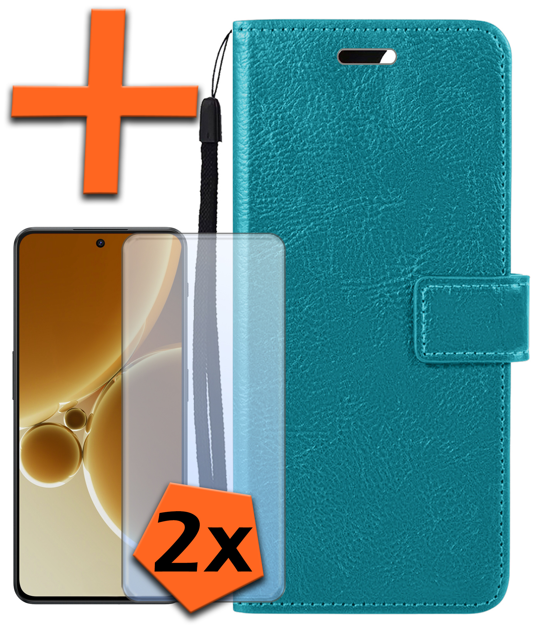 Nomfy Hoesje Geschikt voor OnePlus Nord 3 Hoes Bookcase Flipcase Book Cover Met 2x Screenprotector - Hoes Geschikt voor OnePlus Nord 3 Hoesje Book Case - Turquoise