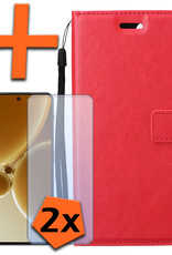 Nomfy Hoesje Geschikt voor OnePlus Nord 3 Hoes Bookcase Flipcase Book Cover Met 2x Screenprotector - Hoes Geschikt voor OnePlus Nord 3 Hoesje Book Case - Rood