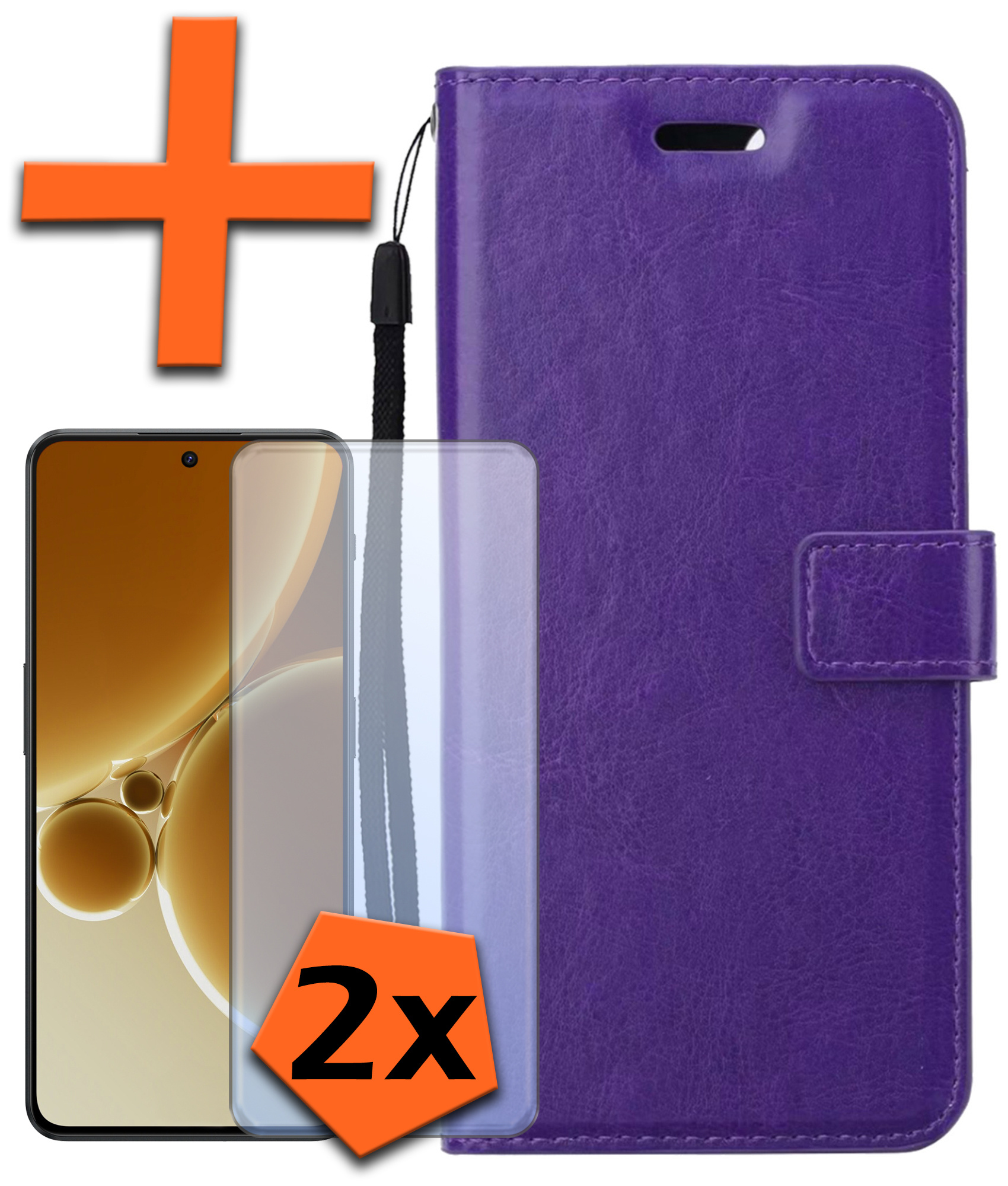 Nomfy Hoesje Geschikt voor OnePlus Nord 3 Hoes Bookcase Flipcase Book Cover Met 2x Screenprotector - Hoes Geschikt voor OnePlus Nord 3 Hoesje Book Case - Paars