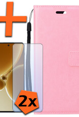Nomfy Hoesje Geschikt voor OnePlus Nord 3 Hoes Bookcase Flipcase Book Cover Met 2x Screenprotector - Hoes Geschikt voor OnePlus Nord 3 Hoesje Book Case - Lichtroze