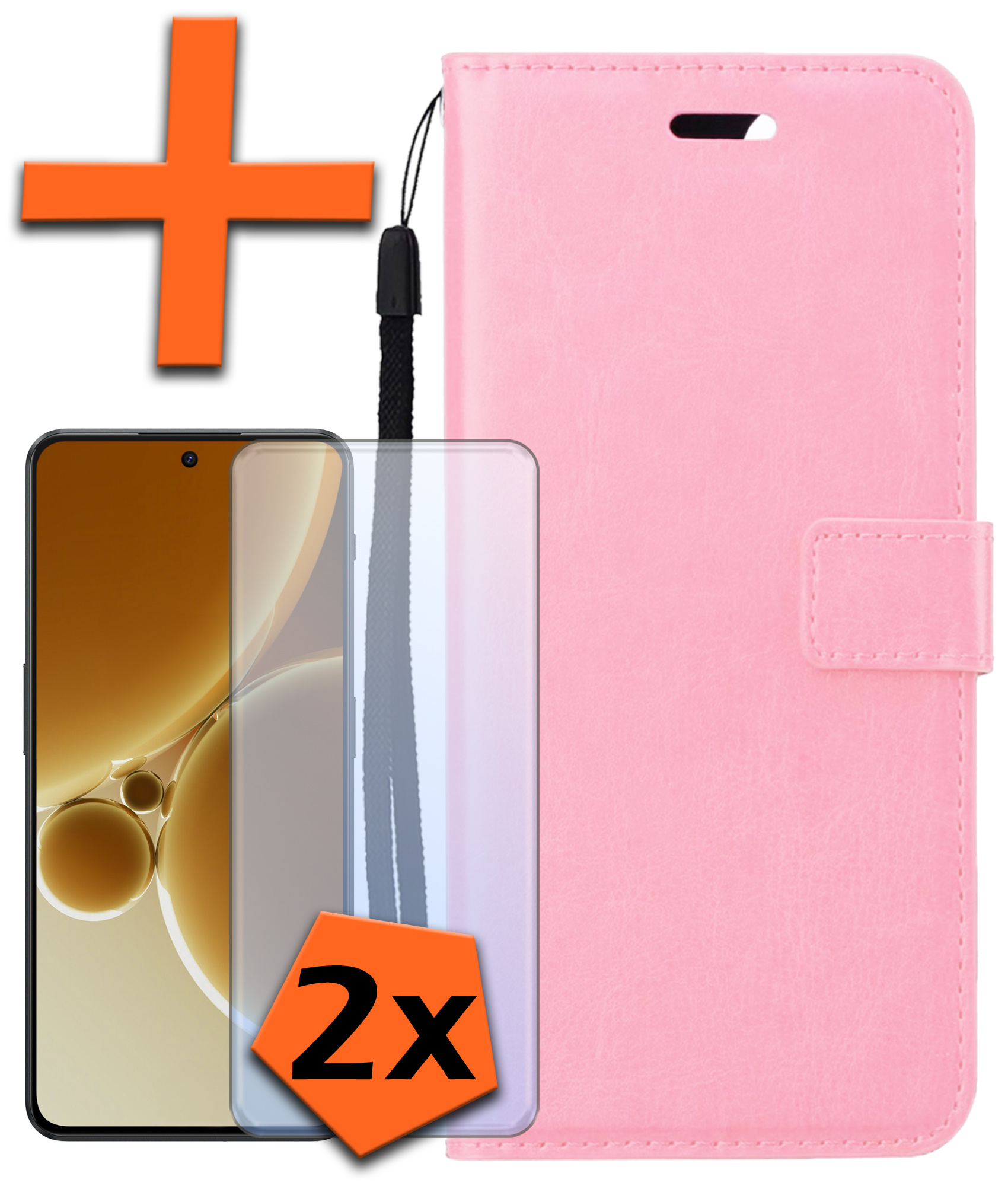 Nomfy Hoesje Geschikt voor OnePlus Nord 3 Hoes Bookcase Flipcase Book Cover Met 2x Screenprotector - Hoes Geschikt voor OnePlus Nord 3 Hoesje Book Case - Lichtroze