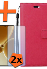 Nomfy Hoesje Geschikt voor OnePlus Nord 3 Hoes Bookcase Flipcase Book Cover Met 2x Screenprotector - Hoes Geschikt voor OnePlus Nord 3 Hoesje Book Case - Donkerroze