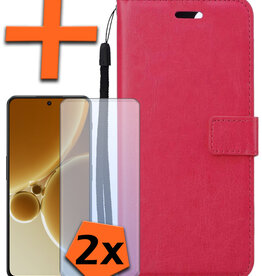 Nomfy Nomfy OnePlus Nord 3 Hoesje Bookcase Met 2x Screenprotector - Donkerroze