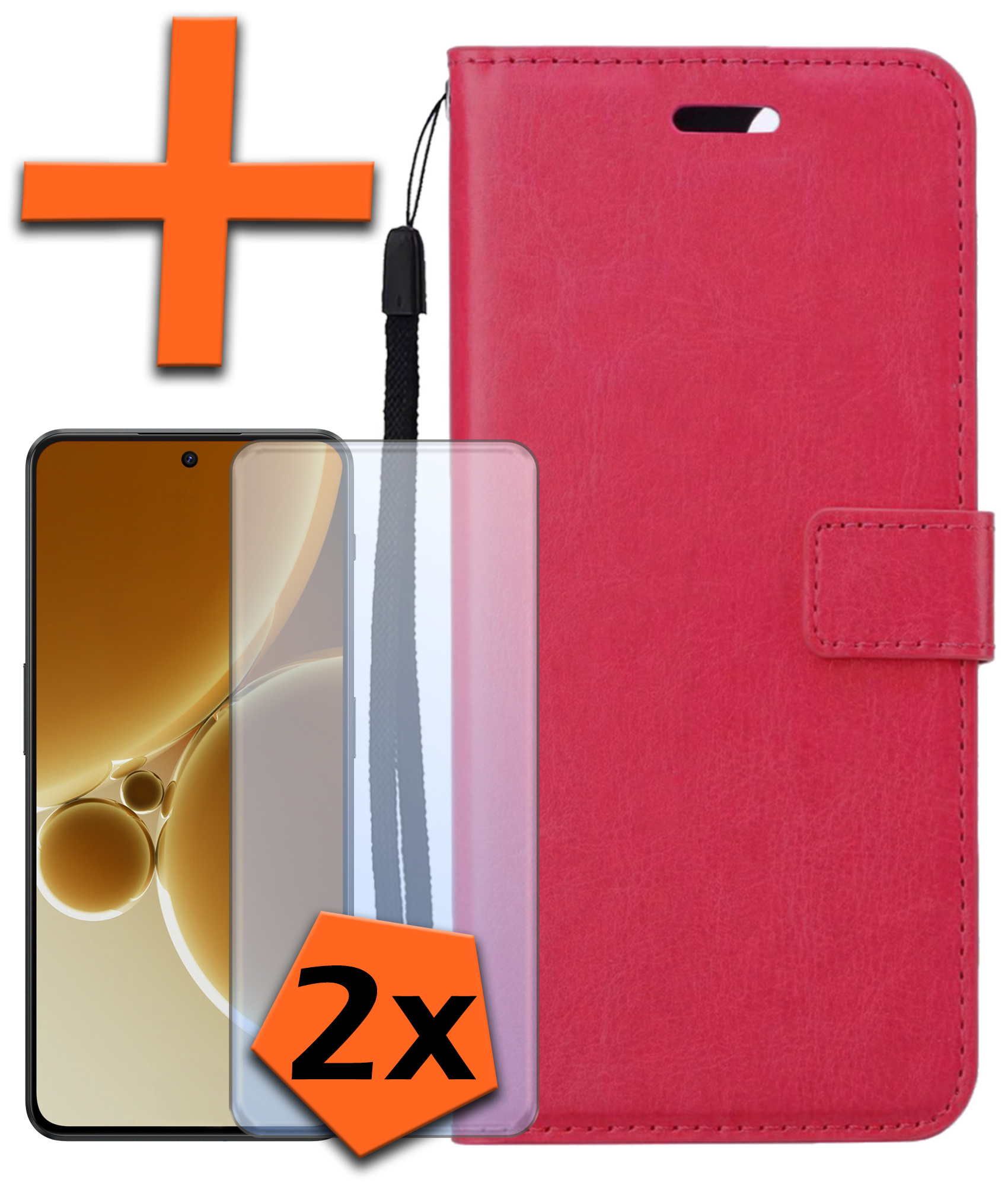 Nomfy Hoesje Geschikt voor OnePlus Nord 3 Hoes Bookcase Flipcase Book Cover Met 2x Screenprotector - Hoes Geschikt voor OnePlus Nord 3 Hoesje Book Case - Donkerroze