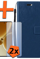Nomfy Hoesje Geschikt voor OnePlus Nord 3 Hoes Bookcase Flipcase Book Cover Met 2x Screenprotector - Hoes Geschikt voor OnePlus Nord 3 Hoesje Book Case - Donkerblauw