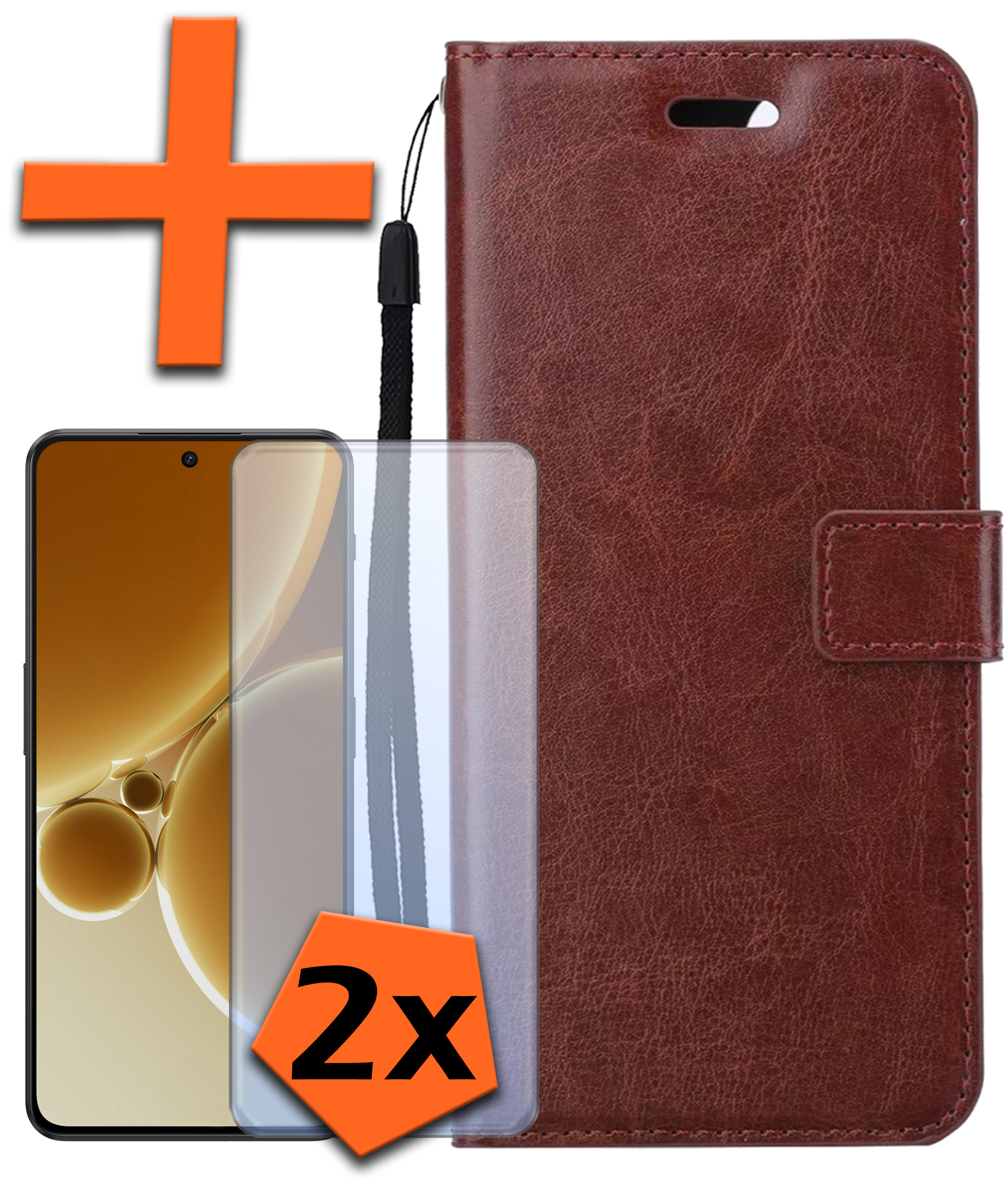 Nomfy Hoesje Geschikt voor OnePlus Nord 3 Hoes Bookcase Flipcase Book Cover Met 2x Screenprotector - Hoes Geschikt voor OnePlus Nord 3 Hoesje Book Case - Bruin