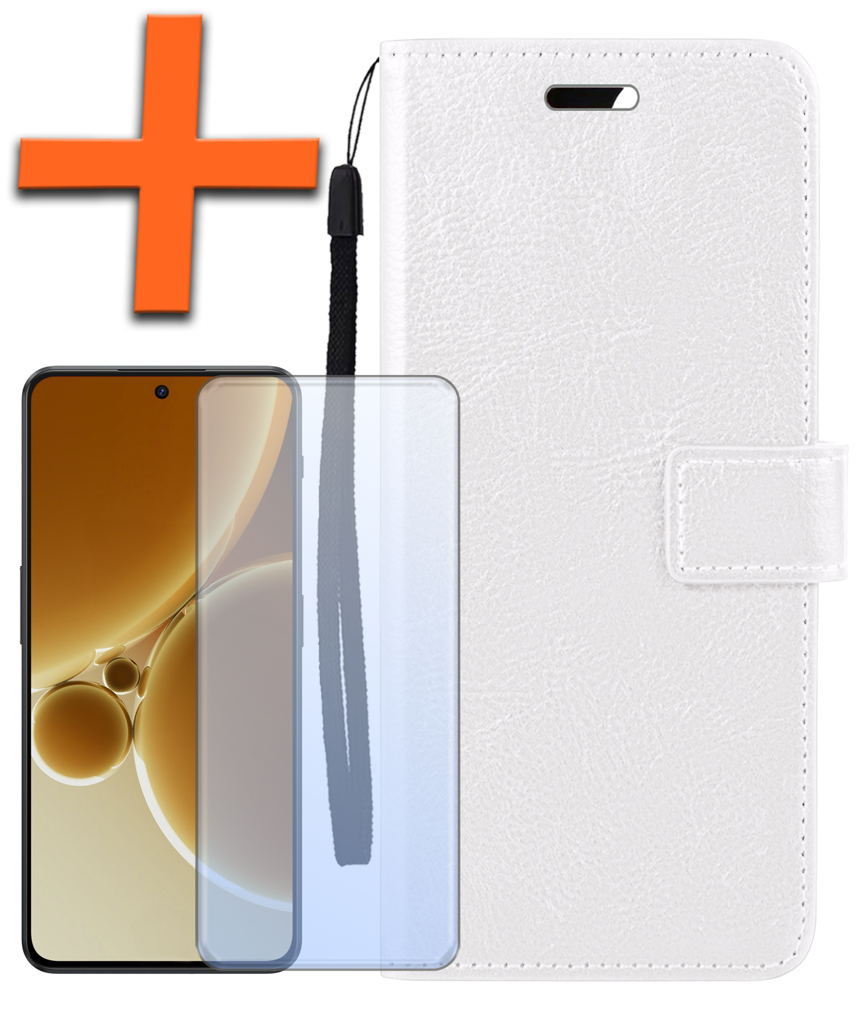 Nomfy Hoesje Geschikt voor OnePlus Nord 3 Hoes Bookcase Flipcase Book Cover Met Screenprotector - Hoes Geschikt voor OnePlus Nord 3 Hoesje Book Case - Wit