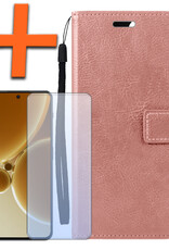 Nomfy Hoesje Geschikt voor OnePlus Nord 3 Hoes Bookcase Flipcase Book Cover Met Screenprotector - Hoes Geschikt voor OnePlus Nord 3 Hoesje Book Case - Rosé goud