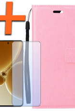 Nomfy Hoesje Geschikt voor OnePlus Nord 3 Hoes Bookcase Flipcase Book Cover Met Screenprotector - Hoes Geschikt voor OnePlus Nord 3 Hoesje Book Case - Lichtroze