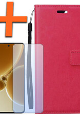 Nomfy Hoesje Geschikt voor OnePlus Nord 3 Hoes Bookcase Flipcase Book Cover Met Screenprotector - Hoes Geschikt voor OnePlus Nord 3 Hoesje Book Case - Donkerroze