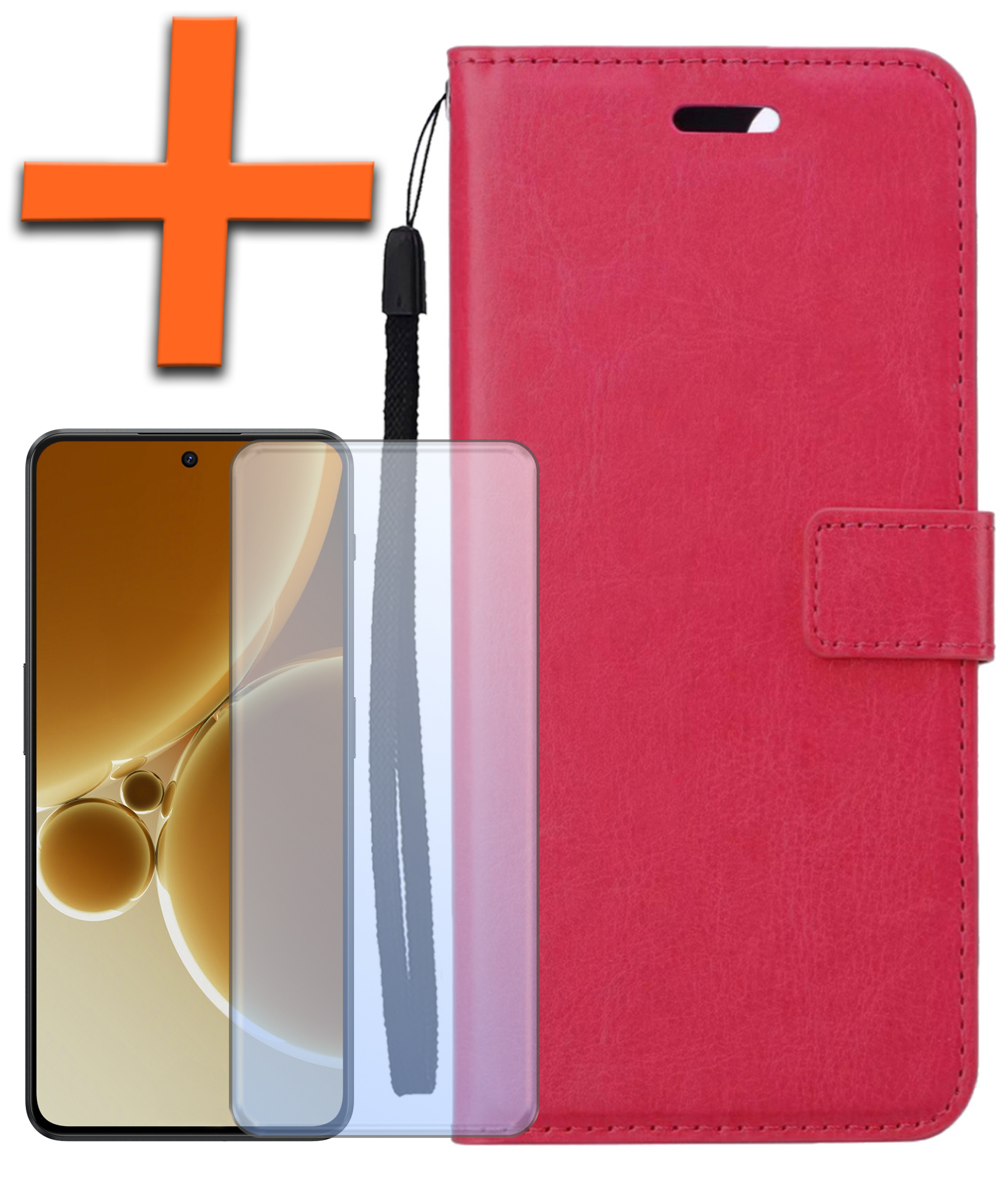 Nomfy Hoesje Geschikt voor OnePlus Nord 3 Hoes Bookcase Flipcase Book Cover Met Screenprotector - Hoes Geschikt voor OnePlus Nord 3 Hoesje Book Case - Donkerroze