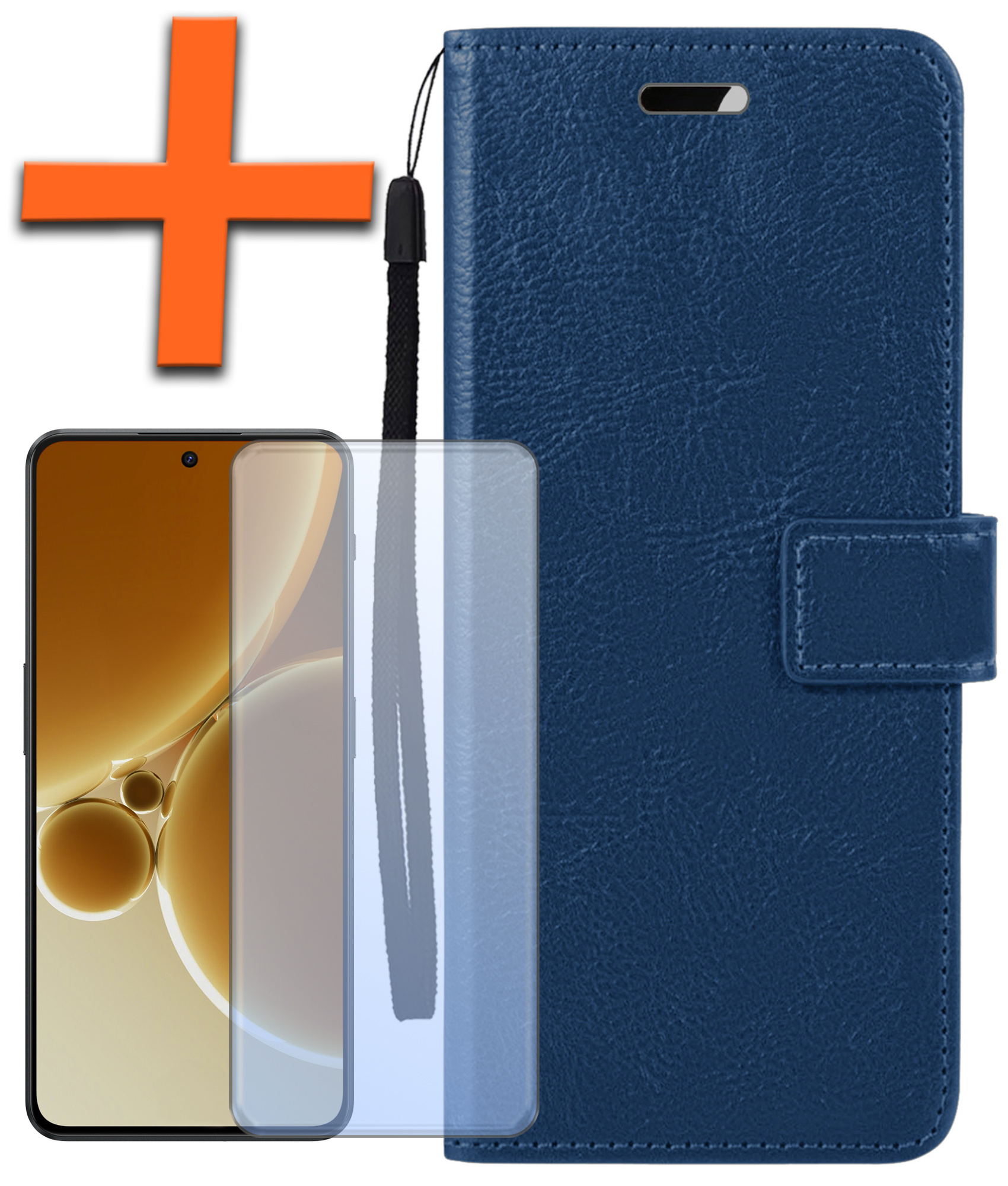 Nomfy Hoesje Geschikt voor OnePlus Nord 3 Hoes Bookcase Flipcase Book Cover Met Screenprotector - Hoes Geschikt voor OnePlus Nord 3 Hoesje Book Case - Donkerblauw