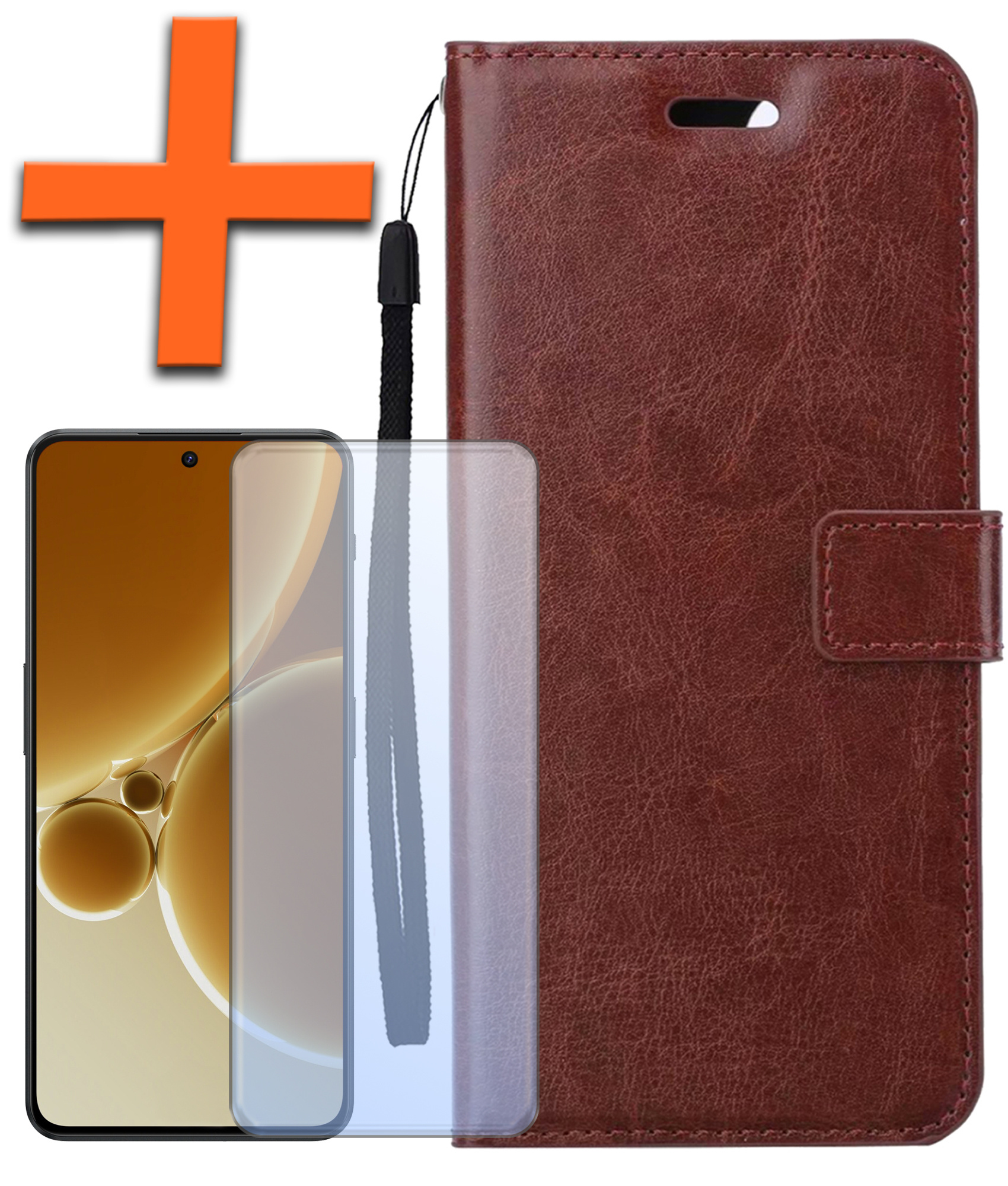 Nomfy Hoesje Geschikt voor OnePlus Nord 3 Hoes Bookcase Flipcase Book Cover Met Screenprotector - Hoes Geschikt voor OnePlus Nord 3 Hoesje Book Case - Bruin