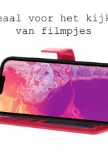 BASEY. Hoes Geschikt voor iPhone 13 Mini Hoesje Bookcase Hoes 2-in-1 Cover - Hoesje Geschikt voor iPhone 13 Mini Hoes 2-in-1 Hoesje Case - Donkerroze