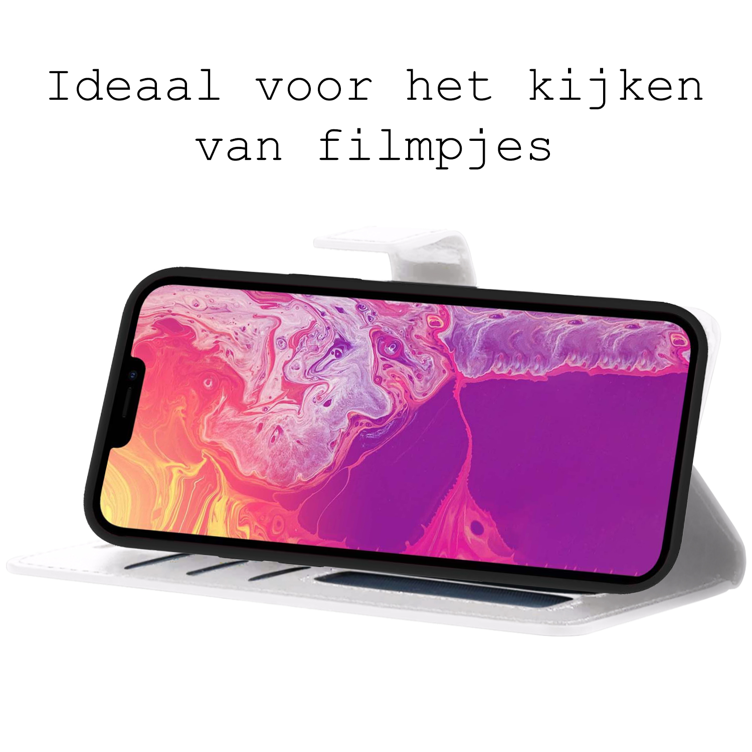 BASEY. Hoes Geschikt voor iPhone 13 Mini Hoesje Bookcase Hoes 2-in-1 Cover - Hoesje Geschikt voor iPhone 13 Mini Hoes 2-in-1 Hoesje Case - Wit