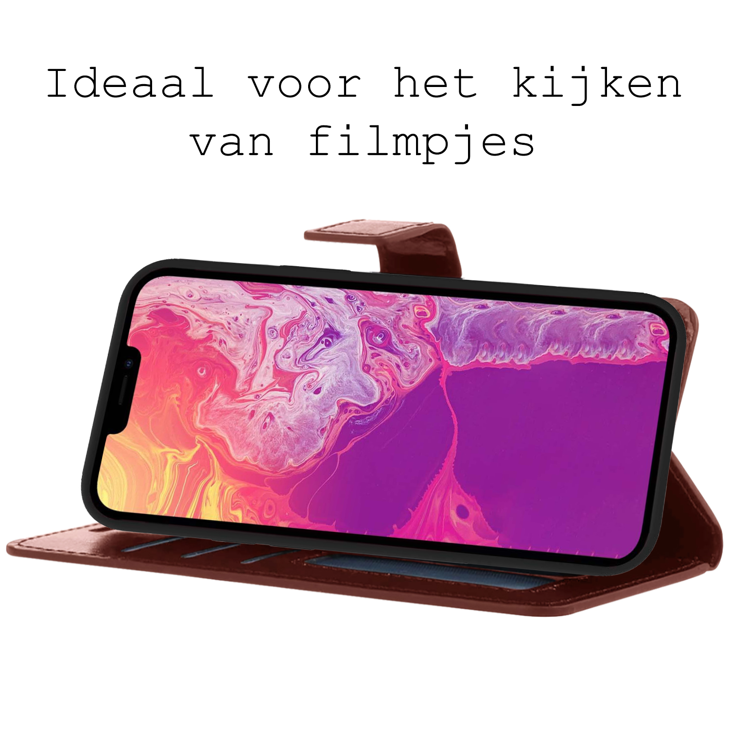 BASEY. Hoes Geschikt voor iPhone 13 Hoesje Bookcase Hoes 2-in-1 Cover - Hoesje Geschikt voor iPhone 13 Hoes 2-in-1 Hoesje Case - Bruin