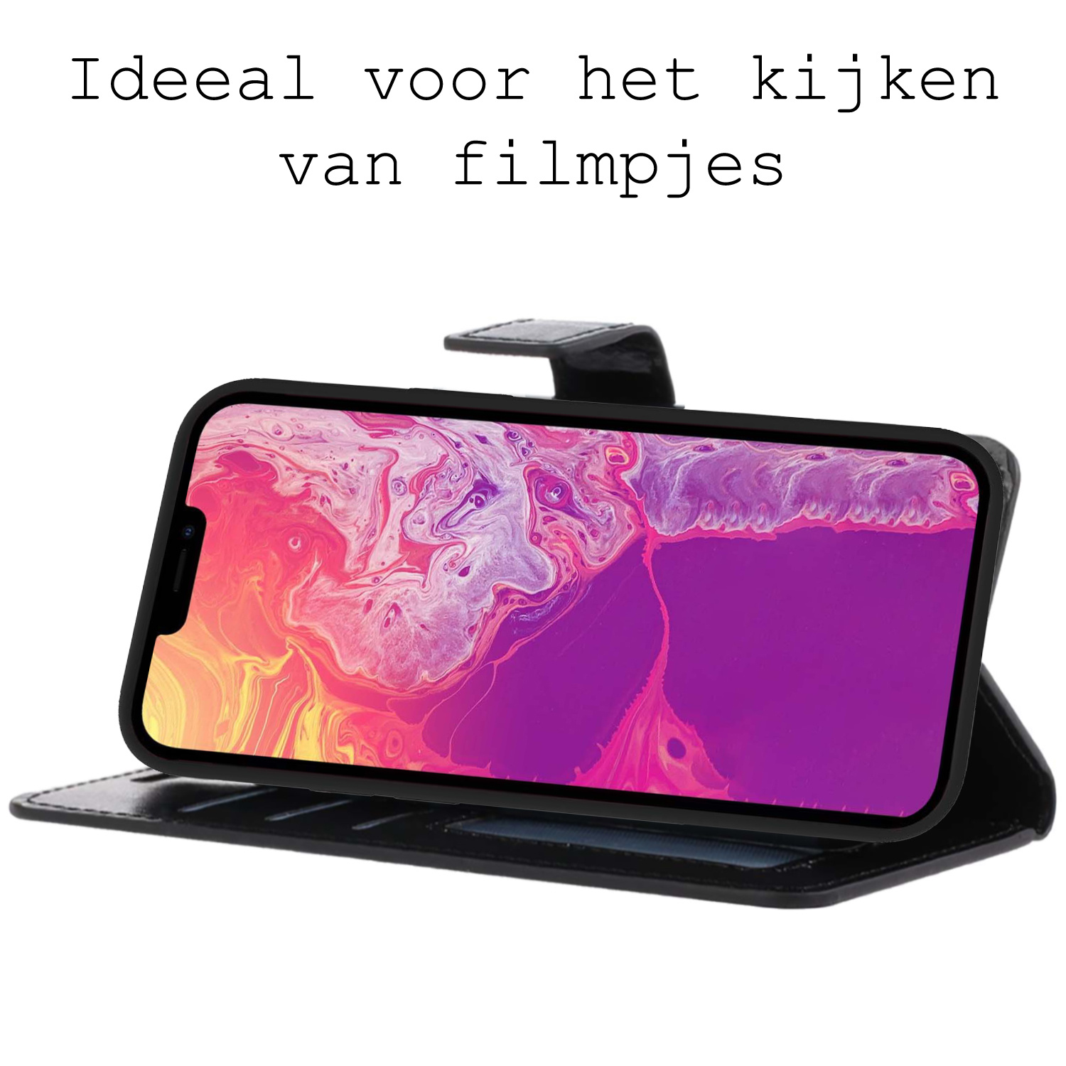 BASEY. Hoes Geschikt voor iPhone 13 Pro Hoesje Bookcase Hoes 2-in-1 Cover - Hoesje Geschikt voor iPhone 13 Pro Hoes 2-in-1 Hoesje Case - Zwart