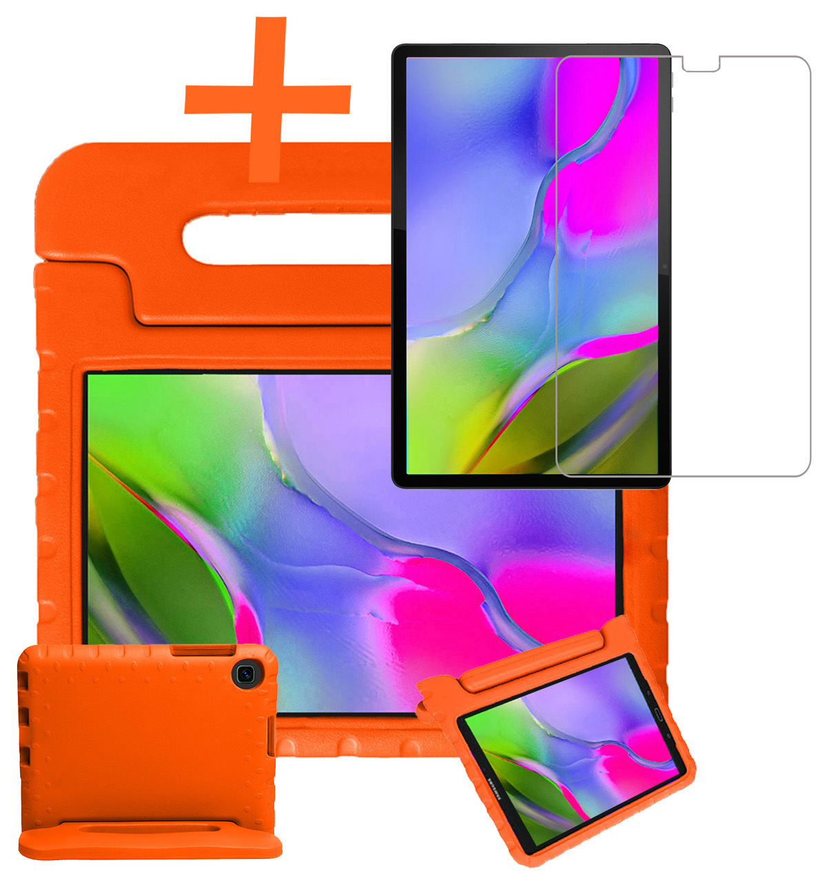 Nomfy Hoes Geschikt voor Samsung Galaxy Tab A 10.1 2019 Hoes Bumper Kindvriendelijk Kids Case Kinderhoes Met Screenprotector - Hoesje Geschikt voor Samsung Tab A 10.1 2019 Hoesje Shockproof Cover Hoes - Oranje