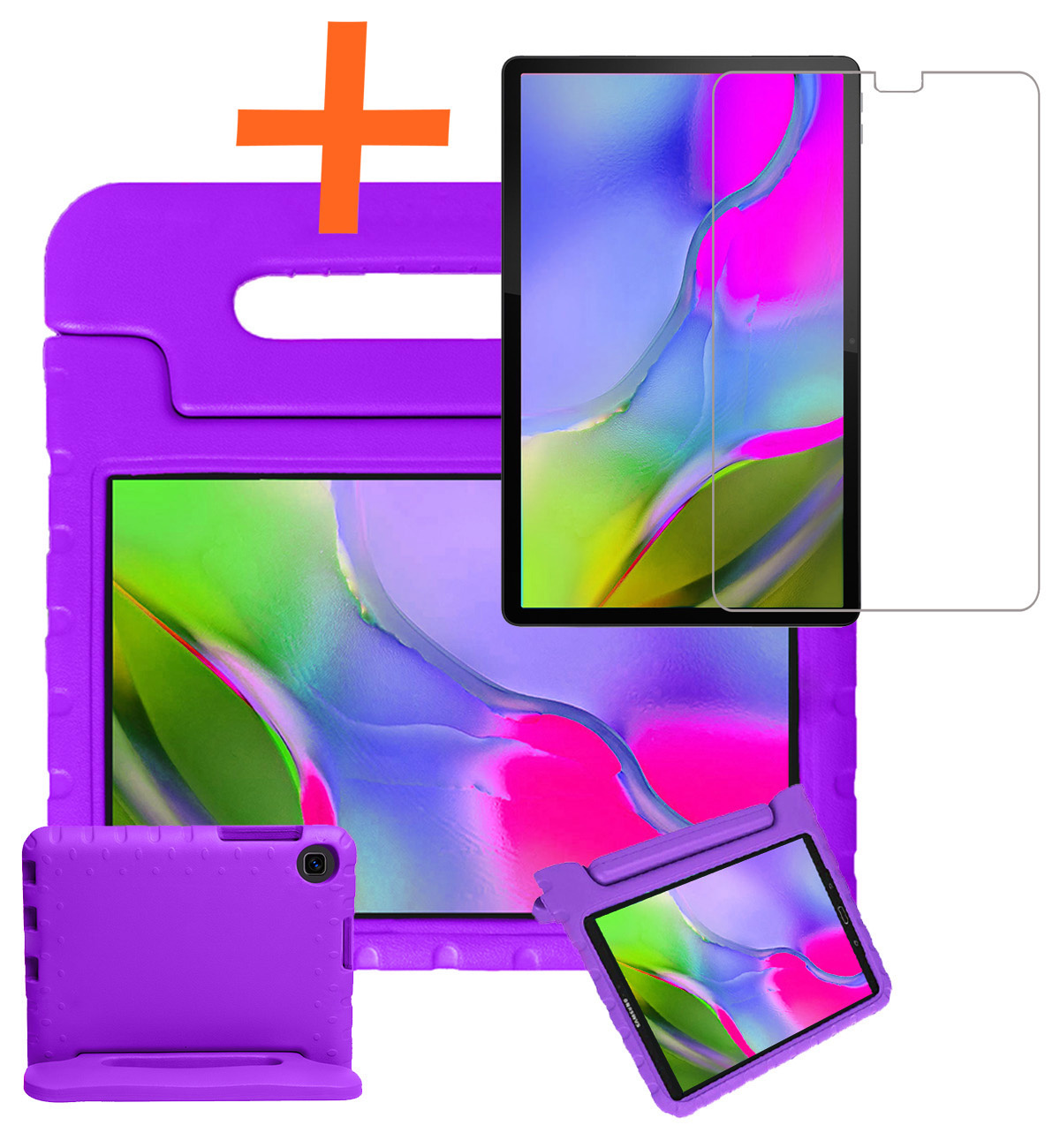 Nomfy Hoes Geschikt voor Samsung Galaxy Tab A 10.1 2019 Hoes Bumper Kindvriendelijk Kids Case Kinderhoes Met Screenprotector - Hoesje Geschikt voor Samsung Tab A 10.1 2019 Hoesje Shockproof Cover Hoes - Paars