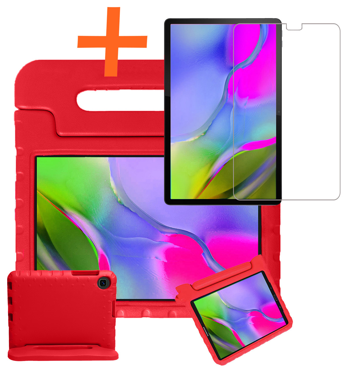 Nomfy Hoes Geschikt voor Samsung Galaxy Tab A 10.1 2019 Hoes Bumper Kindvriendelijk Kids Case Kinderhoes Met Screenprotector - Hoesje Geschikt voor Samsung Tab A 10.1 2019 Hoesje Shockproof Cover Hoes - Rood