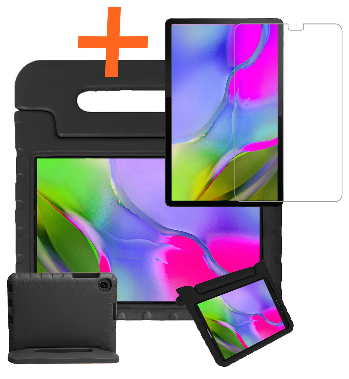Nomfy Hoes Geschikt voor Samsung Galaxy Tab A 10.1 2019 Hoes Bumper Kindvriendelijk Kids Case Kinderhoes Met Screenprotector - Hoesje Geschikt voor Samsung Tab A 10.1 2019 Hoesje Shockproof Cover Hoes - Zwart