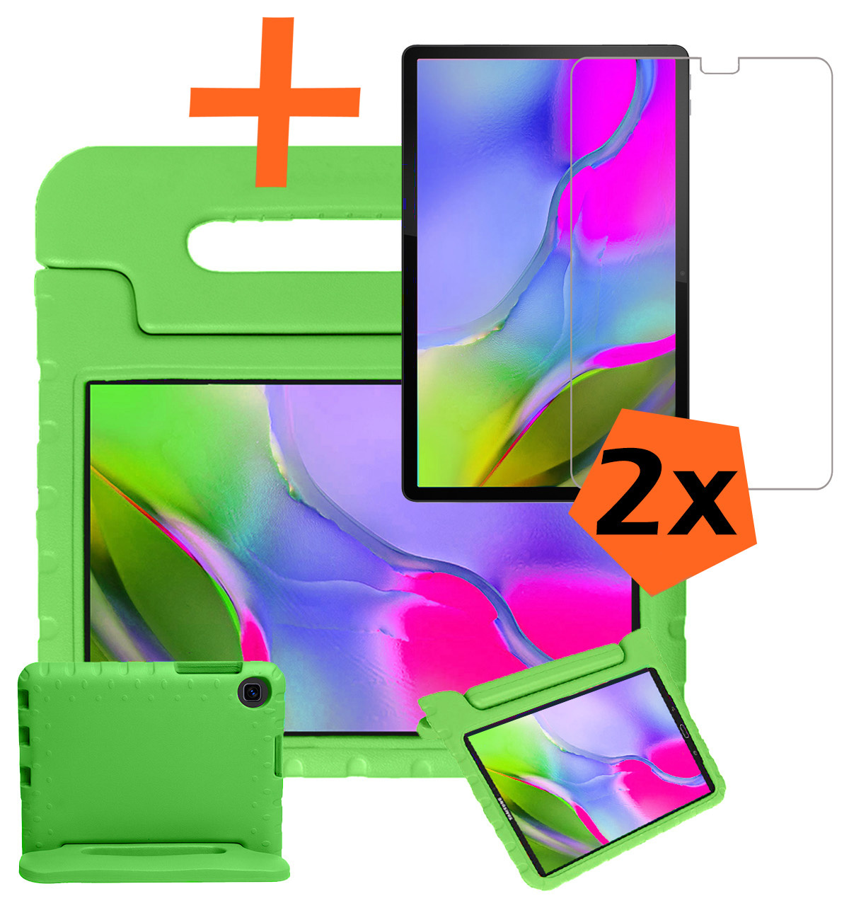 Nomfy Hoes Geschikt voor Samsung Galaxy Tab A 10.1 2019 Hoes Bumper Kindvriendelijk Kids Case Kinderhoes Met 2x Screenprotector - Hoesje Geschikt voor Samsung Tab A 10.1 2019 Hoesje Shockproof Cover Hoes - Groen