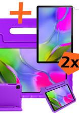 Nomfy Hoes Geschikt voor Samsung Galaxy Tab A 10.1 2019 Hoes Bumper Kindvriendelijk Kids Case Kinderhoes Met 2x Screenprotector - Hoesje Geschikt voor Samsung Tab A 10.1 2019 Hoesje Shockproof Cover Hoes - Paars