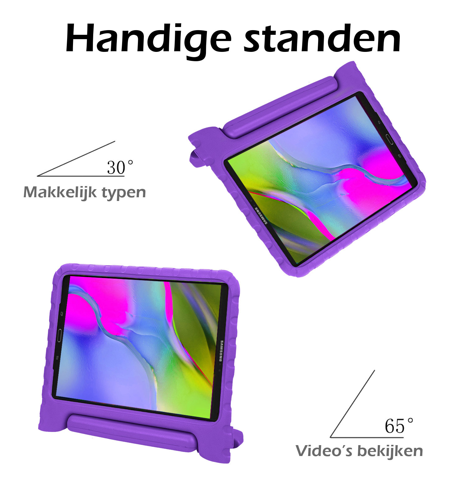 Nomfy Hoes Geschikt voor Samsung Galaxy Tab A 10.1 2019 Hoes Bumper Kindvriendelijk Kids Case Kinderhoes Met 2x Screenprotector - Hoesje Geschikt voor Samsung Tab A 10.1 2019 Hoesje Shockproof Cover Hoes - Paars