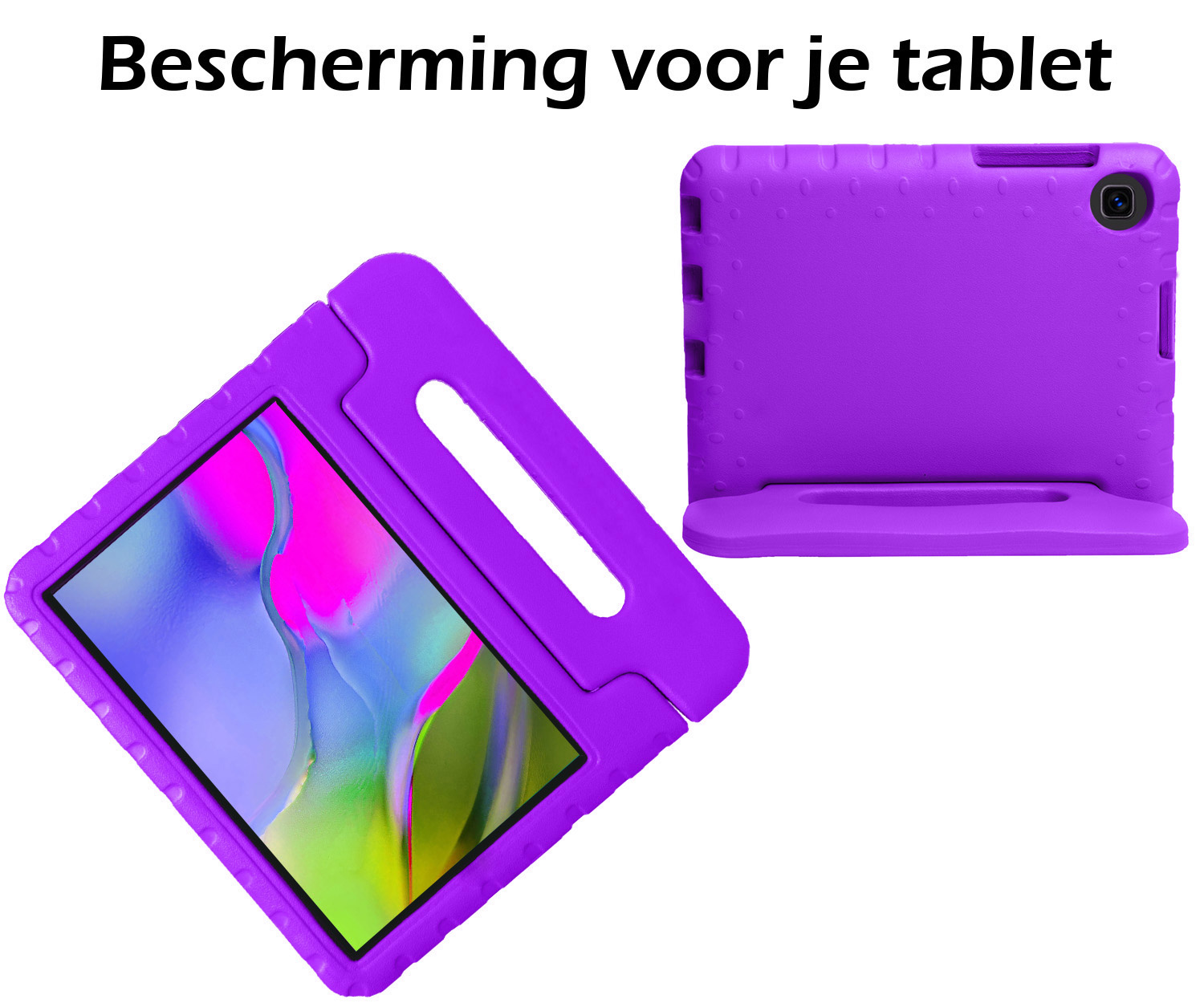Nomfy Hoes Geschikt voor Samsung Galaxy Tab A 10.1 2019 Hoes Bumper Kindvriendelijk Kids Case Kinderhoes Met 2x Screenprotector - Hoesje Geschikt voor Samsung Tab A 10.1 2019 Hoesje Shockproof Cover Hoes - Paars