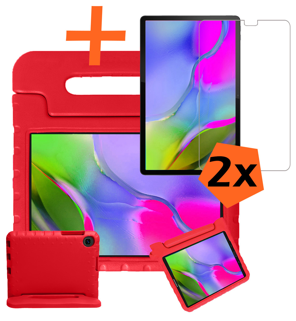 Nomfy Hoes Geschikt voor Samsung Galaxy Tab A 10.1 2019 Hoes Bumper Kindvriendelijk Kids Case Kinderhoes Met 2x Screenprotector - Hoesje Geschikt voor Samsung Tab A 10.1 2019 Hoesje Shockproof Cover Hoes - Rood