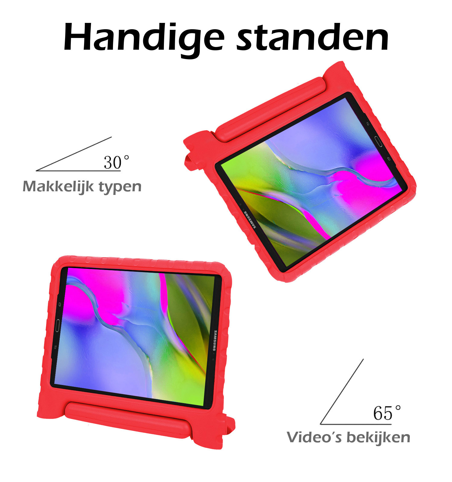 Nomfy Hoes Geschikt voor Samsung Galaxy Tab A 10.1 2019 Hoes Bumper Kindvriendelijk Kids Case Kinderhoes Met 2x Screenprotector - Hoesje Geschikt voor Samsung Tab A 10.1 2019 Hoesje Shockproof Cover Hoes - Rood