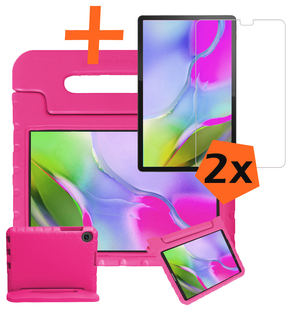 Nomfy Hoes Geschikt voor Samsung Galaxy Tab A 10.1 2019 Hoes Bumper Kindvriendelijk Kids Case Kinderhoes Met 2x Screenprotector - Hoesje Geschikt voor Samsung Tab A 10.1 2019 Hoesje Shockproof Cover Hoes - Roze