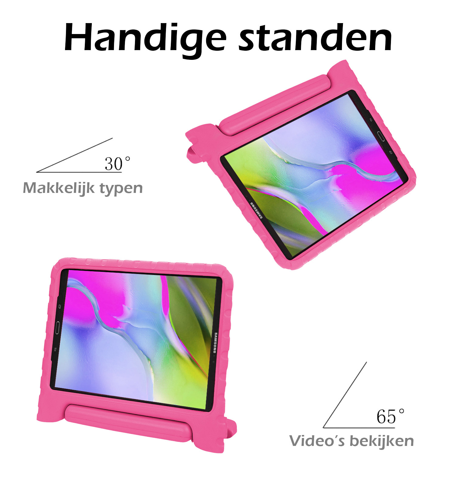 Nomfy Hoes Geschikt voor Samsung Galaxy Tab A 10.1 2019 Hoes Bumper Kindvriendelijk Kids Case Kinderhoes Met 2x Screenprotector - Hoesje Geschikt voor Samsung Tab A 10.1 2019 Hoesje Shockproof Cover Hoes - Roze