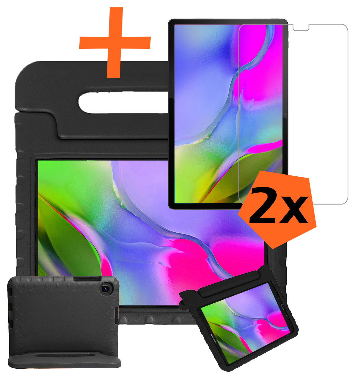 Nomfy Hoes Geschikt voor Samsung Galaxy Tab A 10.1 2019 Hoes Bumper Kindvriendelijk Kids Case Kinderhoes Met 2x Screenprotector - Hoesje Geschikt voor Samsung Tab A 10.1 2019 Hoesje Shockproof Cover Hoes - Zwart