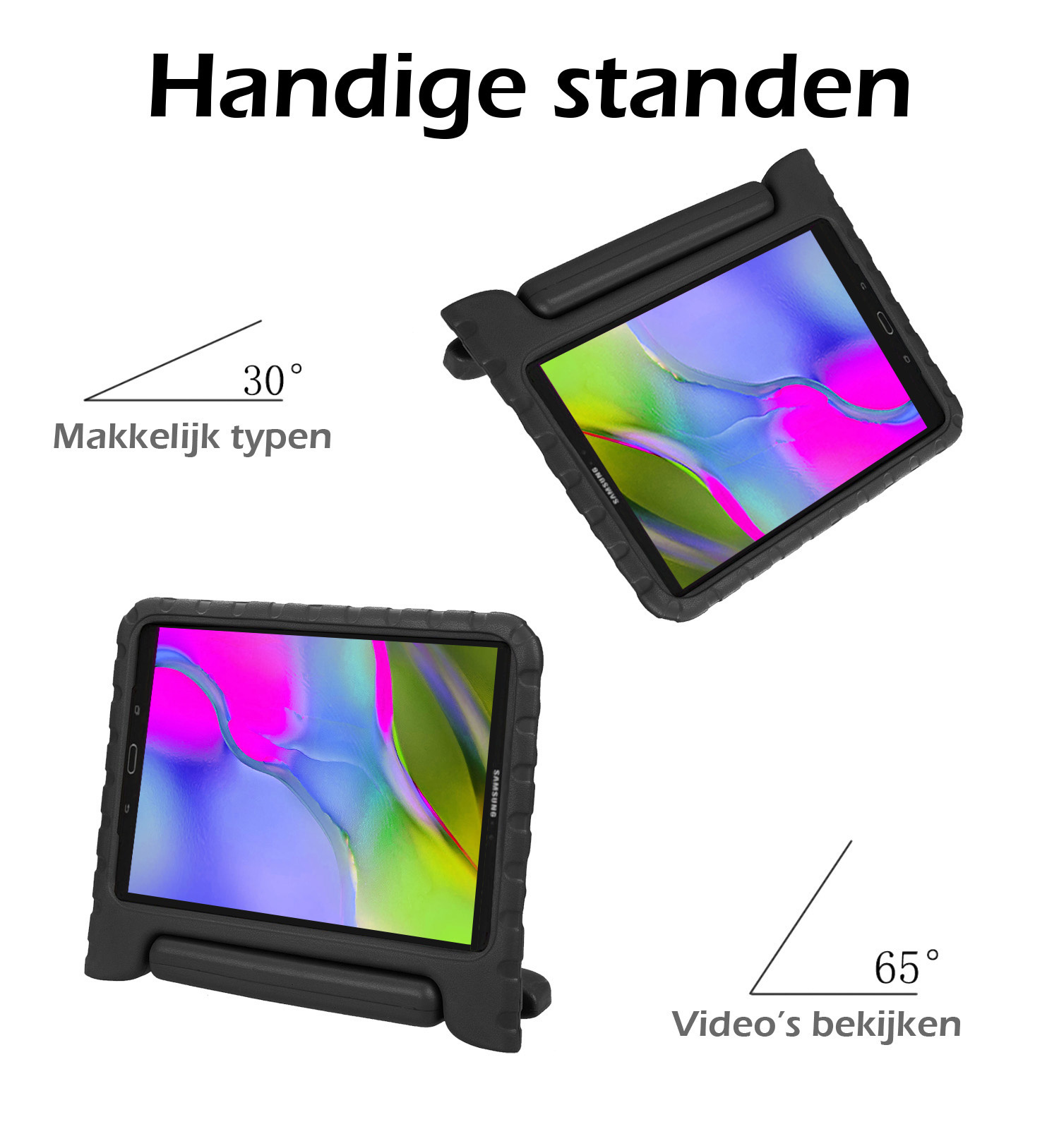 Nomfy Hoes Geschikt voor Samsung Galaxy Tab A 10.1 2019 Hoes Bumper Kindvriendelijk Kids Case Kinderhoes Met 2x Screenprotector - Hoesje Geschikt voor Samsung Tab A 10.1 2019 Hoesje Shockproof Cover Hoes - Zwart