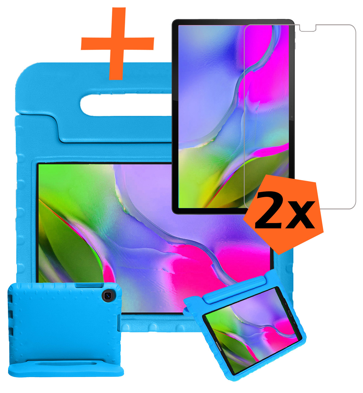 Nomfy Hoes Geschikt voor Samsung Galaxy Tab A 10.1 2019 Hoes Bumper Kindvriendelijk Kids Case Kinderhoes Met 2x Screenprotector - Hoesje Geschikt voor Samsung Tab A 10.1 2019 Hoesje Shockproof Cover Hoes - Blauw