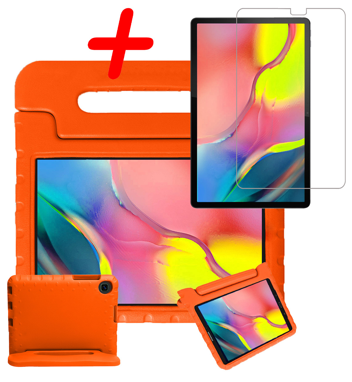 BASEY. Hoesje Geschikt voor Samsung Galaxy Tab A 10.1 2019 Hoesje Kinder Hoes Shockproof Kinderhoes Met Screenprotector - Kindvriendelijk Hoesje Geschikt voor Samsung Tab A 10.1 2019 Hoes Kids Case - Oranje